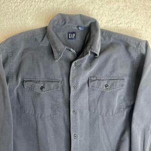 Vintage gap men's faded blue grey work pocket‎ heavy canvas shirt 90s L